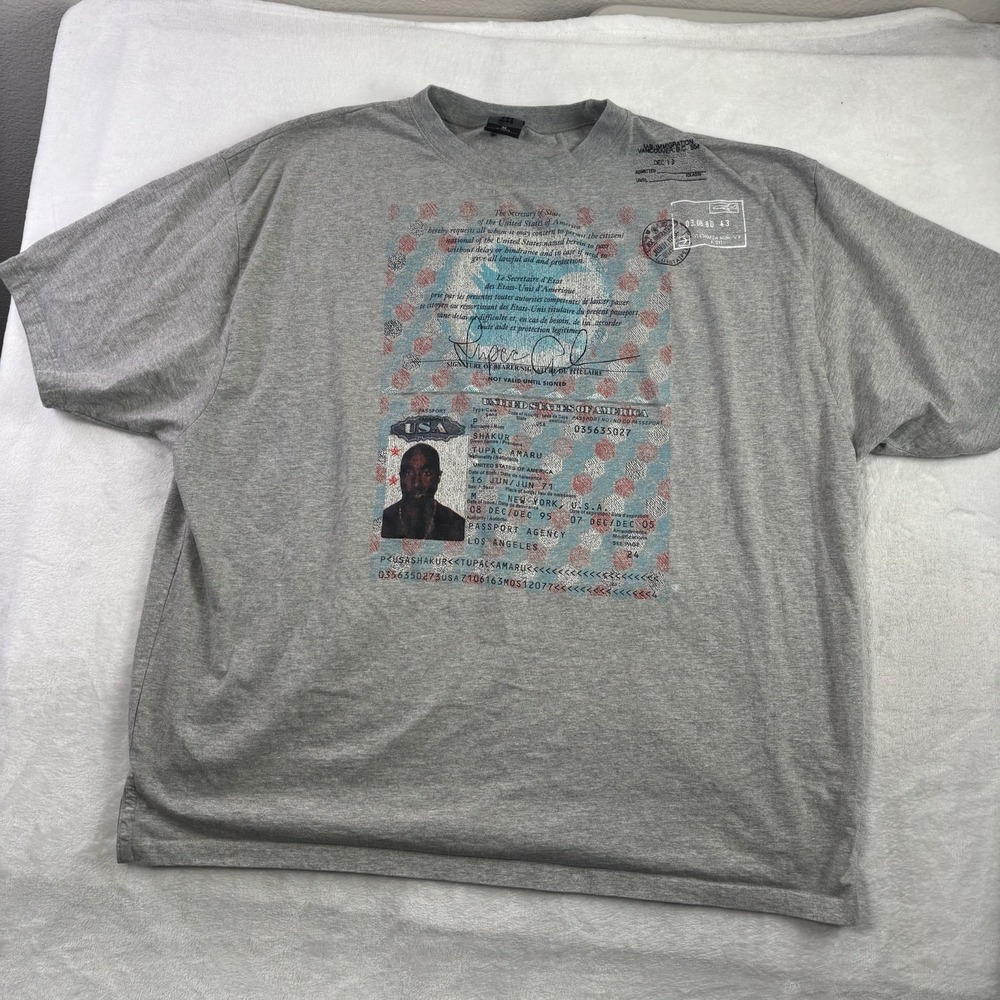 VTG Y2K Makaveli Tupac Shakur 2pac Grey Short Sleeve Graphic Shirt Men's 3XL